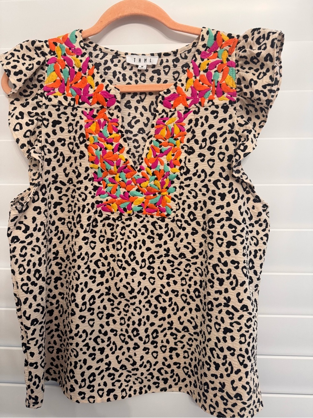 THML Beige and Black Leopard Print with Pink and orange Accent